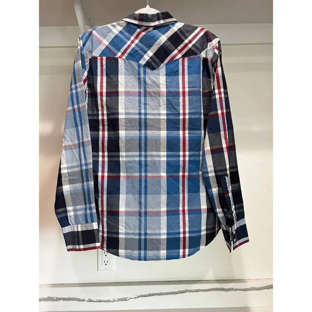 Levi's Pearl Snap Long Sleeve Shirt Men's Size Medium Red‎ Blue Plaid